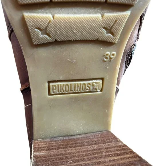 Pikolinos Leather Ankle Boots Cognac Brown Block Heel Zip Strap Detail Size 39 - Picture 11 of 12